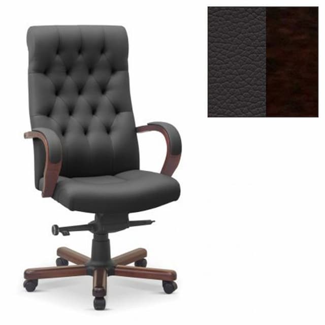 Кресло руководителя Юнитекс Status натуральная кожа с компаньоном темно-коричневая/дерево-венге